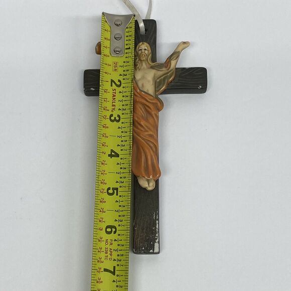 Ceramic Cross Crucifix Jesus Hand Painted VTG 7” Tall Wall Hanging - AS IS - Picture 7 of 10